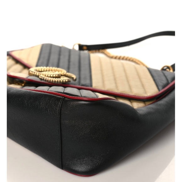 Gucci GG Marmont Matelasse Small
Shoulder Bag Torchon Diagonal striped tan red - Picture 6 of 9